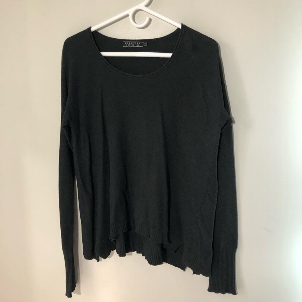 Peruvian Connection charcoal gray boxy long sleeve pima cotton knit top womens M